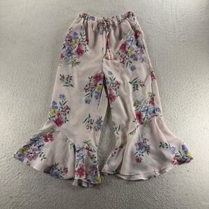 Rare Editions Floral Ruffle Pants Girls 7 Pink Excellent Boho Tassel Wide Leg